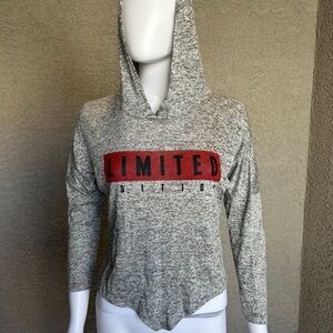 The Limited Gray and Red Women's Hooded Crop Top